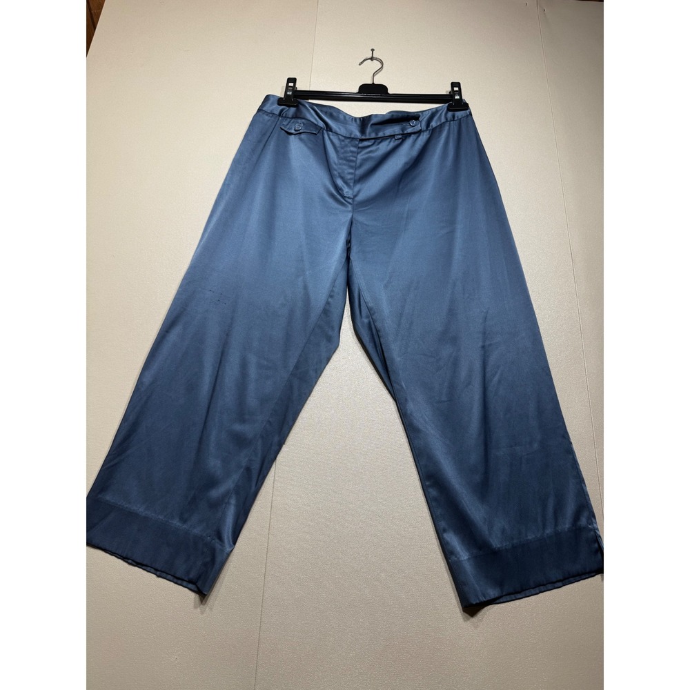 Oscar by Oscar de la Renta Blue Satin Wide Leg Trousers Size 12 *note